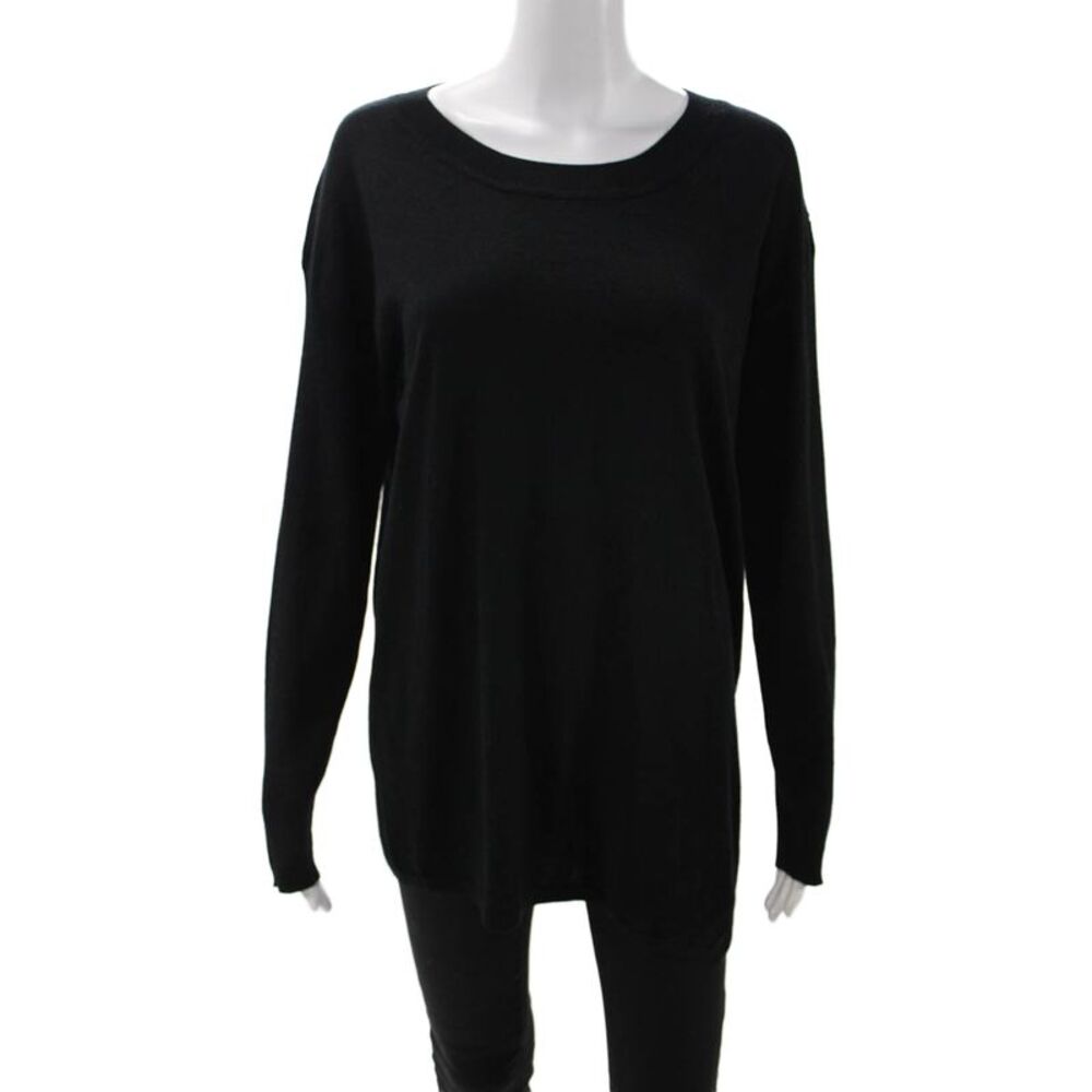 Jennifer T Women Pullover Sweater Black Merino Silk Blend Long Sleeve Size L